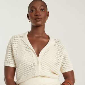 Everlane Cream Short-Sleeve Knit Polo Cardigan